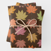 暗カラフル茶の秋のメ葉ジの ラッピングペーパーシート (インサイチュ)