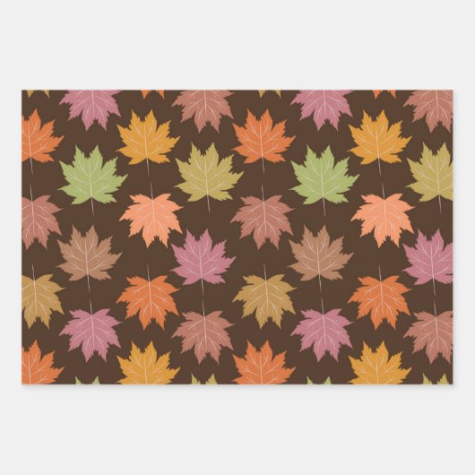 暗カラフル茶の秋のメ葉ジの ラッピングペーパーシート (正面)