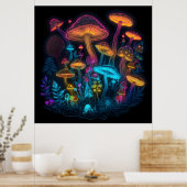 暗サイケデリックいポスターのキノコの輝き ポスター (キッチン)