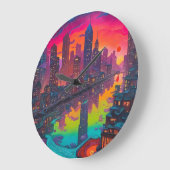 暗サイケデリックい街並み ラージ壁時計 (傾斜)