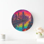 暗サイケデリックい街並み ラージ壁時計 (ホーム)