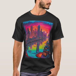 暗サイケデリックい街並み Tシャツ
