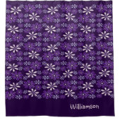 暗スタイリッシュモノグラムの紫の花のドードル シャワーカーテン (正面)