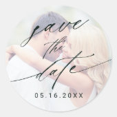 暗スタイリッシュ色の写真結婚式の日付の保存 ラウンドシール (正面)