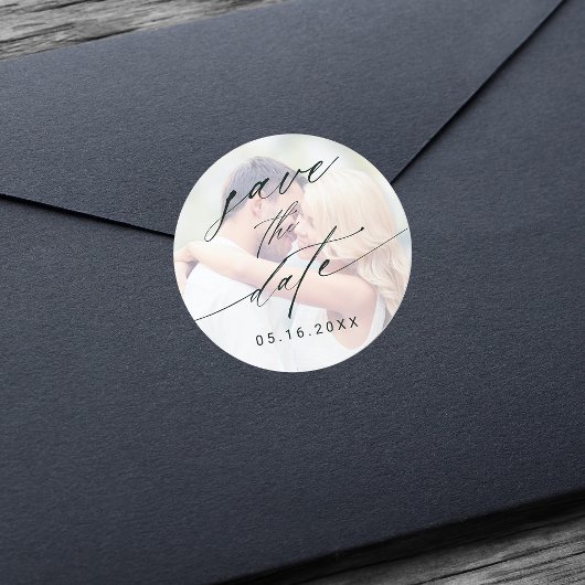 暗スタイリッシュ色の写真結婚式の日付の保存 ラウンドシール
