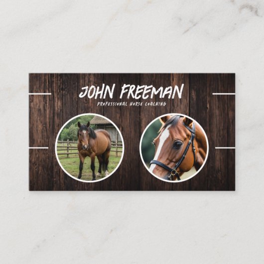 暗スタイリッシュ茶色の木の馬の写真コーチング 名刺 (正面)