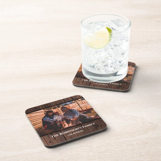 暗パーソナライズされたい木のテクスチ素朴ャの写真 コースター (右側)