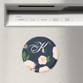 暗パーソナライズされたいBにマグネット白フローラの花 マグネット (インサイチュ (食洗機))