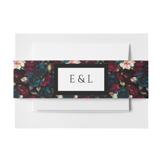 暗パーソナライズされたエレガントいフローラ結婚式の招待 招待状ベリーバンド (正面例)