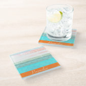 暗パーソナライズされた色と風化したストライプ ガラスコースター (アングル)