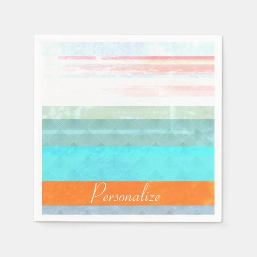 暗パーソナライズされた色と風化したストライプ スタンダードカクテルナプキン (正面)