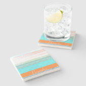 暗パーソナライズされた色と風化したストライプ ストーンコースター (横)