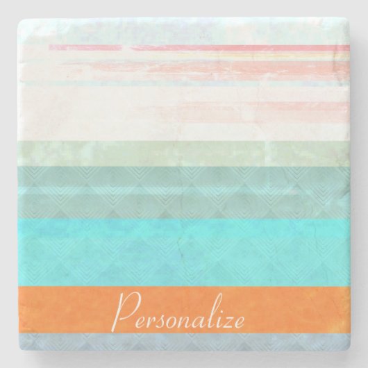 暗パーソナライズされた色と風化したストライプ ストーンコースター (正面)