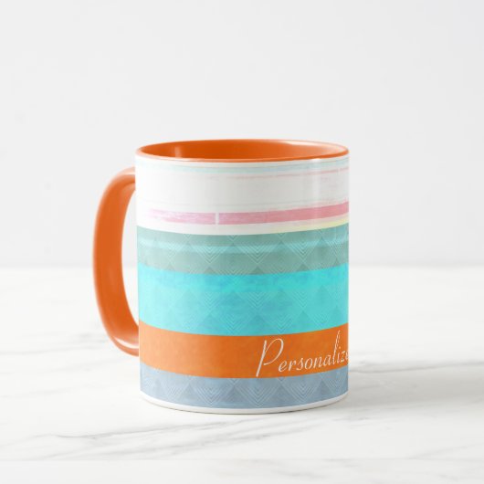 暗パーソナライズされた色と風化したストライプ マグカップ (正面左)