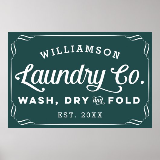 暗パーソナライズされた色ティール（緑がかった色）洗濯乾燥折り畳み看板 ポスター (正面)