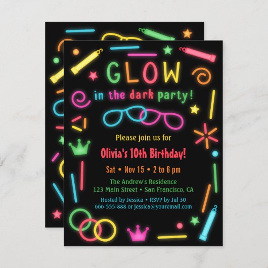 暗フェイクいバースデーパーティ招待状で輝く 招待状 (正面/裏面)