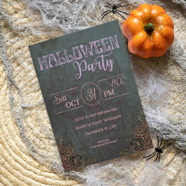 暗フェミニン色ヴィンテージピンク成人ハローウィンパーティ 招待状