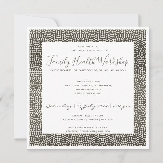 暗フォーマルフェイク銀モザイク網点ワークショップイベント 招待状 (正面)