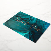 暗モダンいティール（緑がかった色）の水結婚色は感謝してい君 箔招待状 (回転した状態)