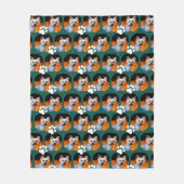 暗モダンいティール（緑がかった色）ペットフォトポープリントパターンかわいい フリースブランケット (正面)