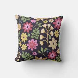 暗モダンいフローラ数々の色の花 クッション