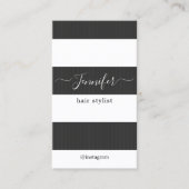 暗モダンエレガント灰色の白いストライプ髪 名刺 (正面)