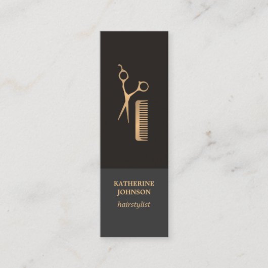 暗モダンエレガント金ゴールドフェイクシザーコーム スキニー名刺 (正面)