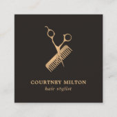 暗モダンエレガント金ゴールドフェイクシザーコーム スクエア名刺 (正面)