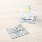 暗モダンスタイリッシュ色の写真と名前のシンプル結婚 スクエアペーパーコースター (インサイチュ)