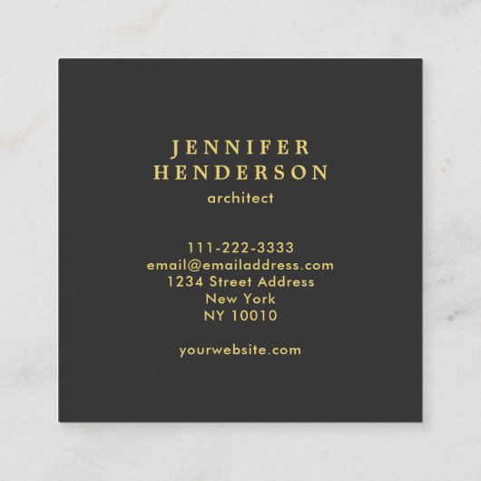 暗モダンスタイリッシュ色金ゴールドプロフェッショナル広場 スクエア名刺 (裏面)