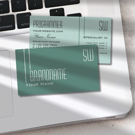 暗モダン光ティール(緑がかった色)とイニシャルプロフェッショナル 名刺