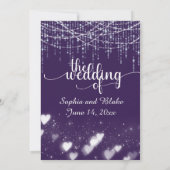 暗モダン紫と白ぶら下がったのラ結婚イト 招待状 (裏面)