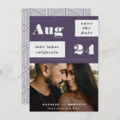 暗モダン紫色の幾何学的な文字付きはっきりした セーブザデート (正面/裏面)