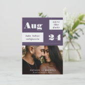 暗モダン紫色の幾何学的な文字付きはっきりした セーブザデート (スタンド正面)