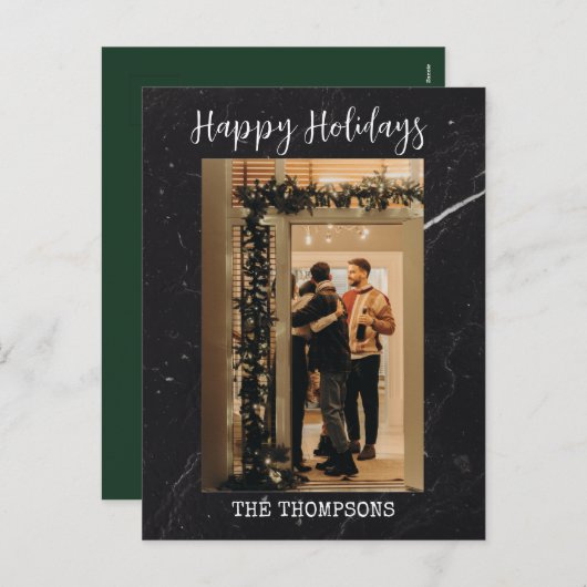 暗モダン緑のクエレガントリスマスカード シーズンポストカード (正面/裏面)