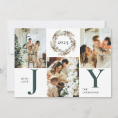 暗モダン緑の写真コラージュ喜びクリスマス シーズンカード (正面)