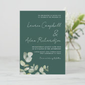 暗モダン緑の水の色ユーカリ結婚ス 招待状 (スタンド正面)