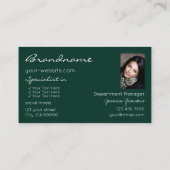 暗モダン緑の輝くグリッター星と写真 名刺 (裏面)