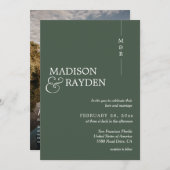 暗モダン緑モノグラム写真QRコード結婚s 招待状 (正面/裏面)