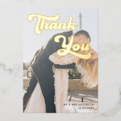 暗モダン色のフォトオーバーレイレトロありがとうござ結婚う 箔招待状 (正面)