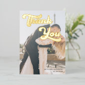 暗モダン色のフォトオーバーレイレトロありがとうござ結婚う 箔招待状 (立ち正面)