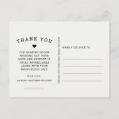 暗モダン色のフォトブラックのスクリプ結婚トに感謝 ポストカード (裏面)