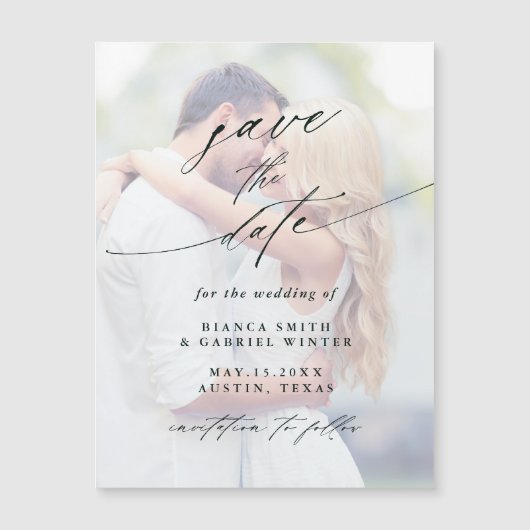 暗モダン色の写真の結婚式の日付磁気を保存 (正面)