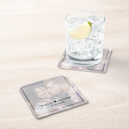 暗モダン色フォトミニマルタイポグラフィ結婚ズ スクエアペーパーコースター (インサイチュ)