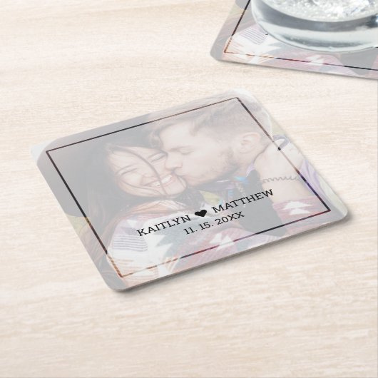 暗モダン色フォトミニマルタイポグラフィ結婚ズ スクエアペーパーコースター