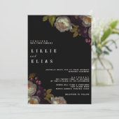 暗モダン色フローラ | Moody Black and White 結婚's 招待状 (スタンド正面)