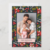 暗モダン色ムーディブルー赤ポインセチア写真 シーズンカード (正面)