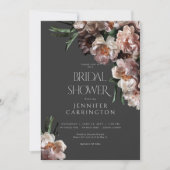 暗モダン色花咲き黒ブライダルシャワー 招待状 (正面)