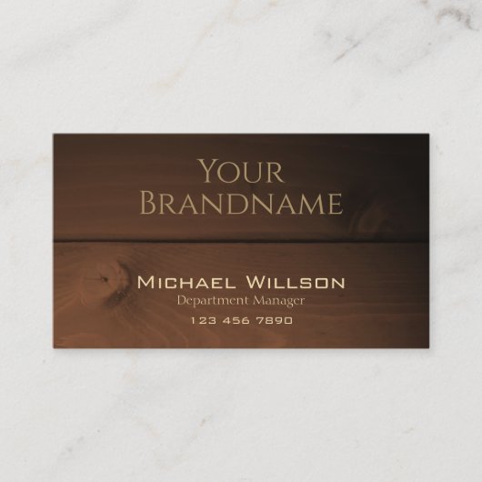 暗モダン褐色の木目木製板クール 名刺 (正面)