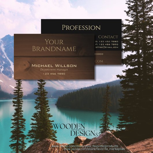 暗モダン褐色の木目木製板クール 名刺